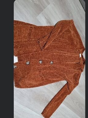 Eyeshadow Rust Orange Chenille Button Cardigan
